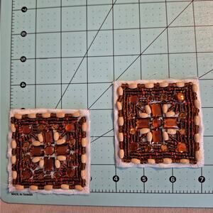 Bronze and cream sequin and bead square applique set of 4